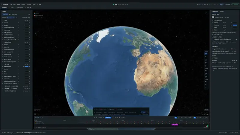 Velocity's satellites layer on the globe